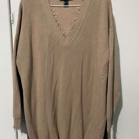 Forever 21 Dresses & Skirts - Forever 21 Tan V-Neck Sweater Dress